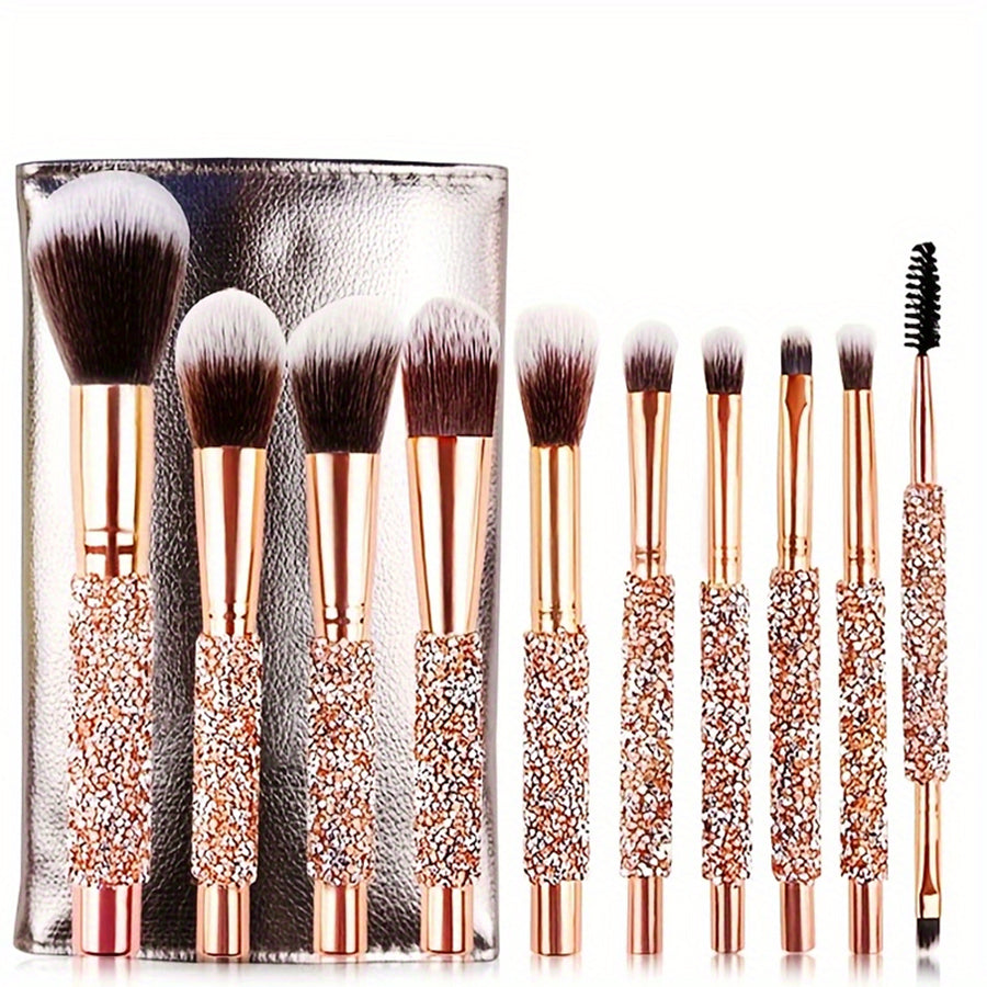 10Pcs Luxury Makeup Brush Set Diamond Rivet