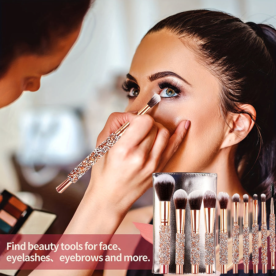 10Pcs Luxury Makeup Brush Set Diamond Rivet