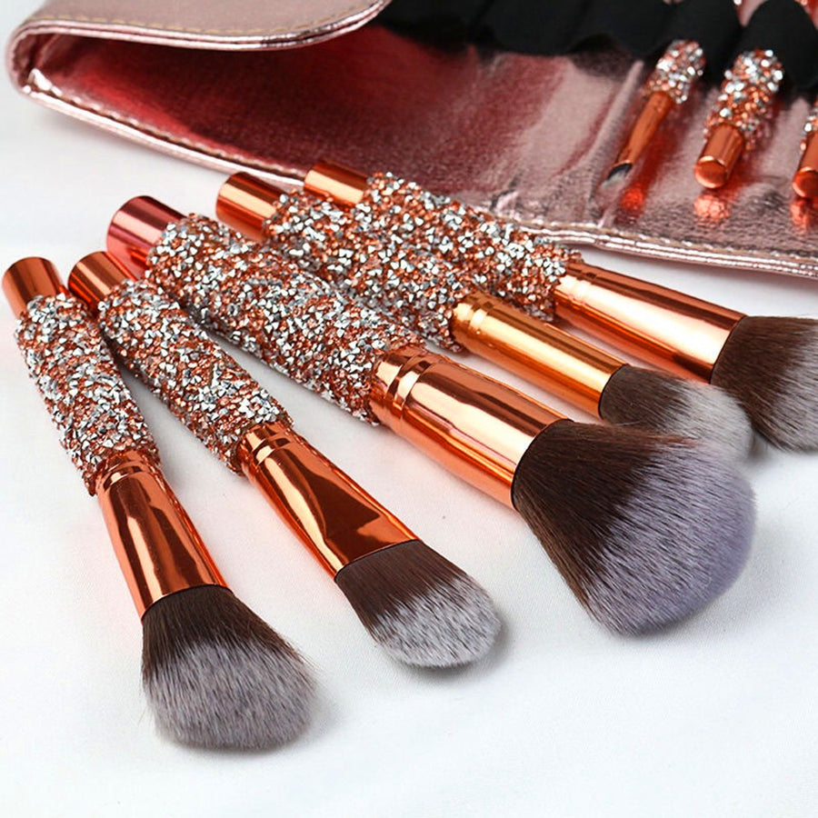 10Pcs Luxury Makeup Brush Set Diamond Rivet