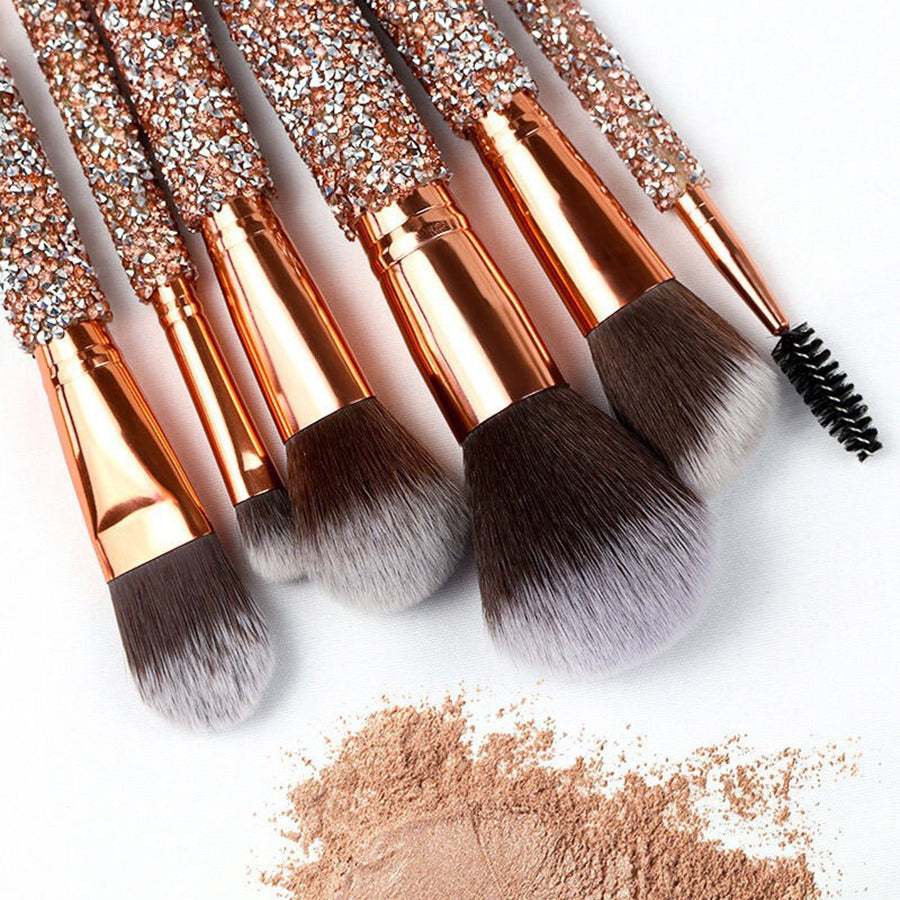 10Pcs Luxury Makeup Brush Set Diamond Rivet
